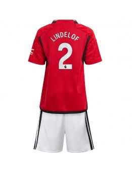 Otroški Nogometna dresi replika Manchester United Victor Lindelof #2 Domači 2023-24 Kratek rokav (+ hlače)